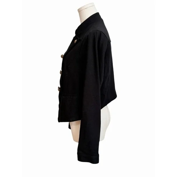 Torrid Military Ponte Cropped Blazer Womens Size 1 Black Gold Button Jacket  1X - Picture 4 of 13